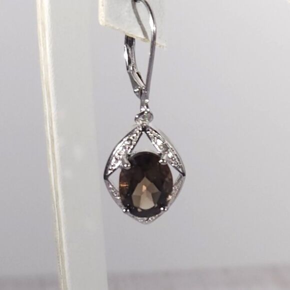 Smoky Topaz Dangle Earrings in Sterling Silver - Picture 2 of 11